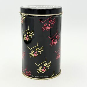 Vintage 1989 Whisker Lickin’s Cat Treat Tin Black Neon Cats 4.5"